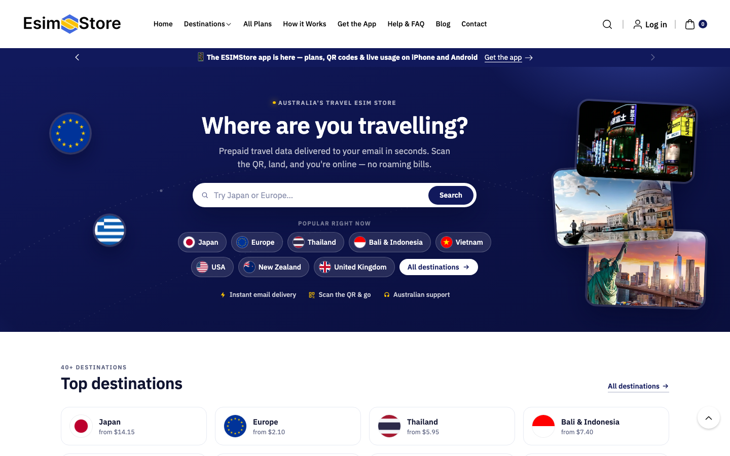 eSIM Store travel commerce interface